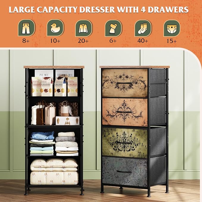 WLIVE Small Dresser Nightstand for Bedroom, 4 Drawers, Pattern | 4 vertical - Image 4