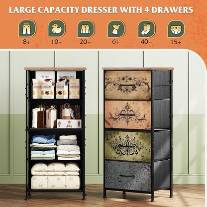 WLIVE Small Dresser Nightstand for Bedroom, 4 Drawers, Pattern | 4 vertical - Image 4