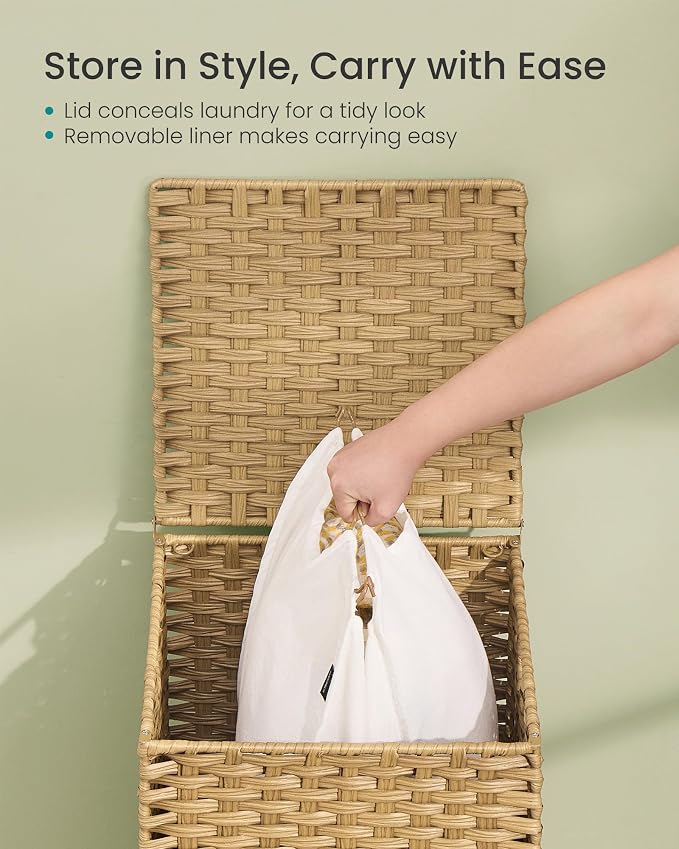 SONGMICS Laundry Hamper with Lid, 25 Gal PE Rattan Laundry Basket with - Image 4