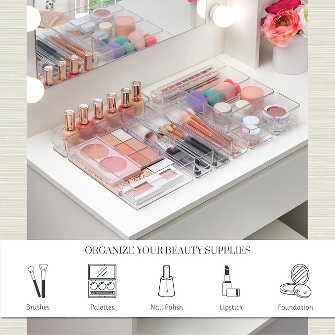 STORi SimpleSort 10-Piece Stackable Clear Drawer Organizer Set | Multi-size - Image 3