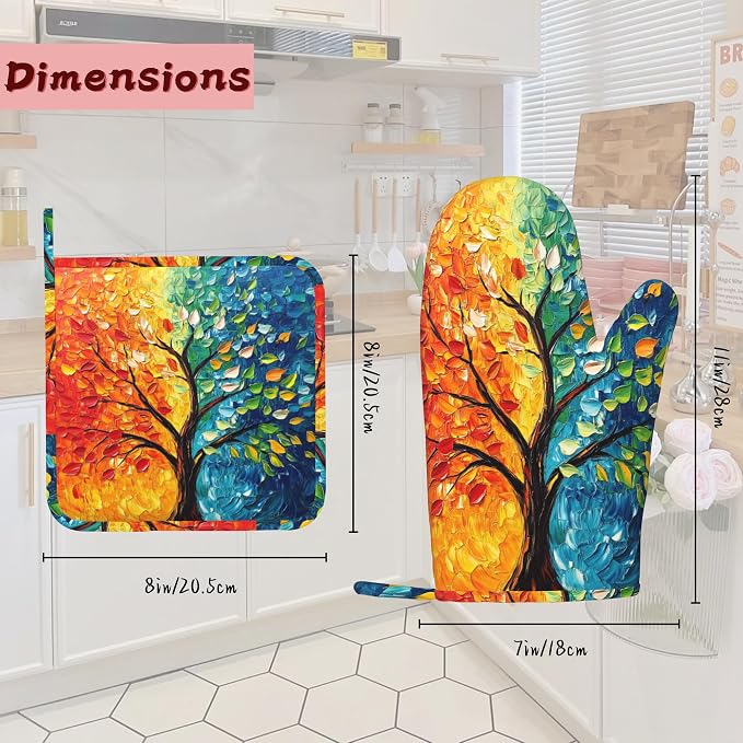 Tree of Life Silicone Oven Mitts and Pot Holders, Heat-Resistant 4 Piece - Image 2