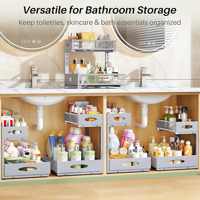 Under Sink Organizer, L-Shaped Adjustable Height, Mesh Sliding Drawer - Image 9