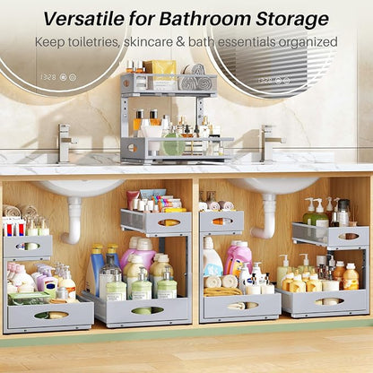 Under Sink Organizer, L-Shaped Adjustable Height, Mesh Sliding Drawer - Image 9
