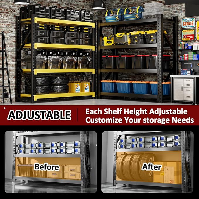 3000LBS Heavy-Duty Garage Shelving, 4-Tier Adjustable Garage Shelving Units - Image 4