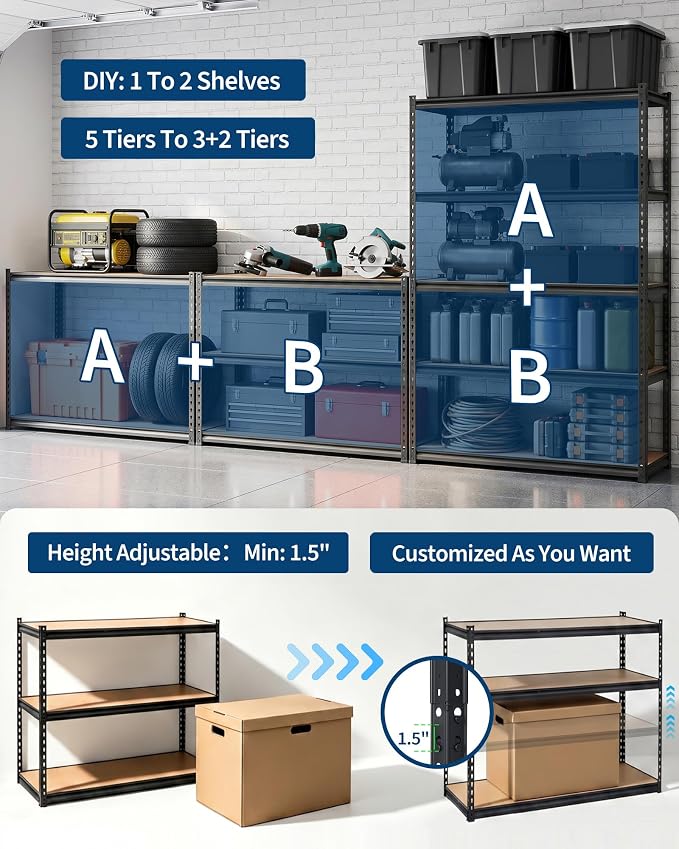 Garvee 3-Tier Storage Shelving Unit, 2500 lbs Load | Carbon Steel Utility - Image 4
