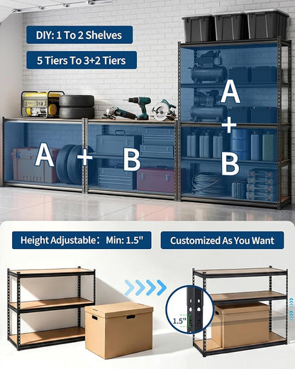 Garvee 3-Tier Storage Shelving Unit, 2500 lbs Load | Carbon Steel Utility - Image 4