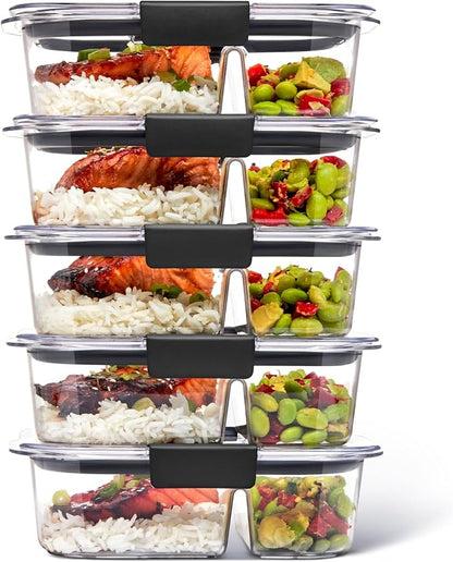 Rubbermaid Brilliance Meal Prep Containers, 2-Compartment Food Storage by Rubbermaid