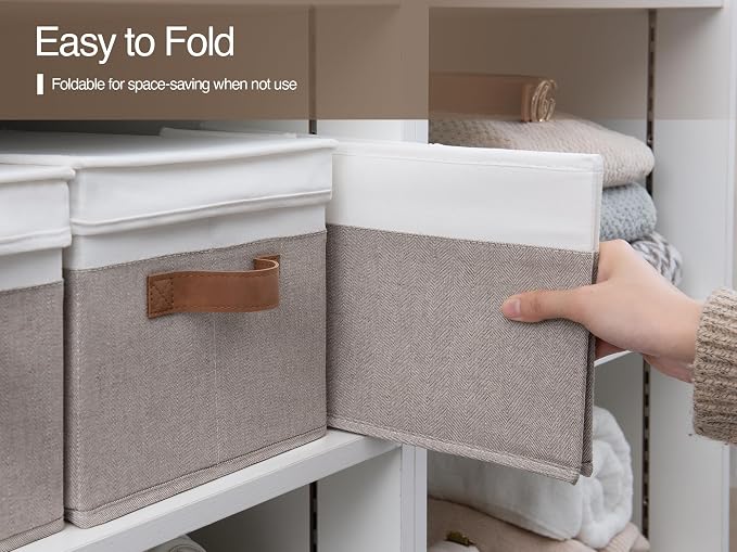 StorageWorks Storage Bins with Lids, Decorative Storage Boxes with Lid and PU - Image 4