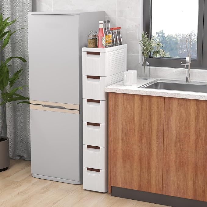 6-Drawer Narrow Storage Cabinet, Slim Rolling Cart | Mobile Plastic Cart - Image 2