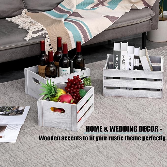 Storage Crates 3 Pcs Wooden Crates Decorative Boxes, Nesting Storage Container - Image 6