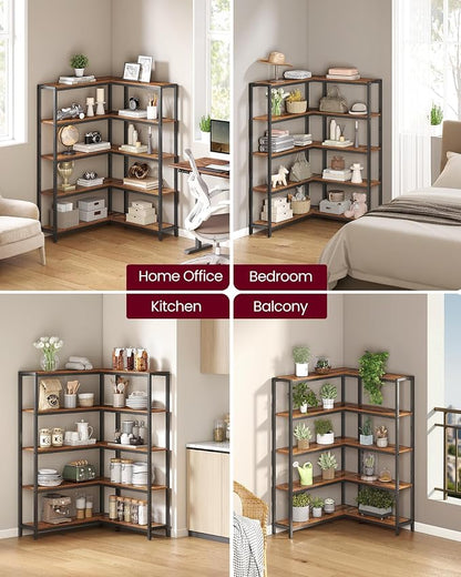 VASAGLE 5 Tier Bookshelf with Metal Frame, Convertible Industrial Corner Shelf - Image 6