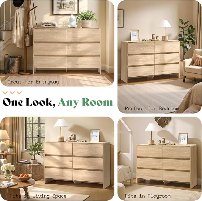 AMERLIFE 6 Drawer Dresser for Bedroom, Anti-Tip Kit, Wood Cabinet Organizer for - Image 8