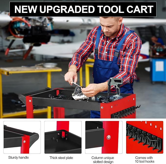 3 Tier Rolling Tool Cart on Wheels, Mechanic Storage Organizer, Rolling Work - Image 2