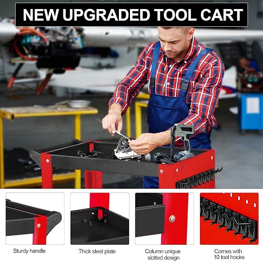3 Tier Rolling Tool Cart on Wheels, Mechanic Storage Organizer, Rolling Work - Image 3
