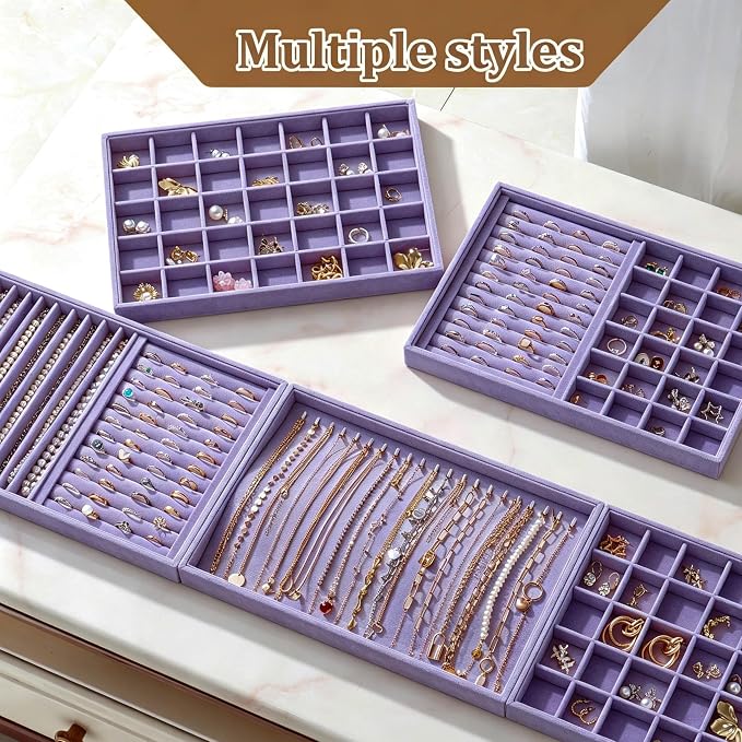 Large Velvet Jewelry Tray 2 Pack Stackable Jewelry Display Drawer Inserts Trays - Image 6