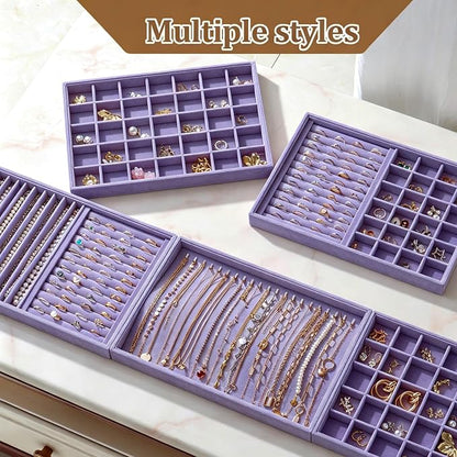 Large Velvet Jewelry Tray 2 Pack Stackable Jewelry Display Drawer Inserts Trays - Image 6