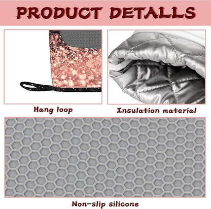 Rose Gold Glitter Silicone Oven Mitts and Pot Holders, Heat-Resistant 4 Piece - Image 3