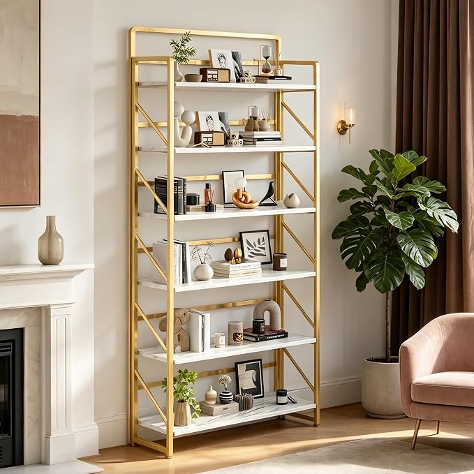 JSB 6 Tier No Assembly Folding Bookshelf, 30.3" Wide Foldable Storage Bookcase - Image 7