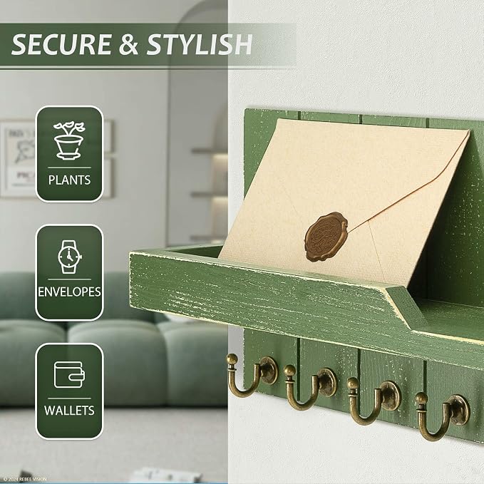 Farmhouse Pine Wood Key Holder Wall Mount - Image 5