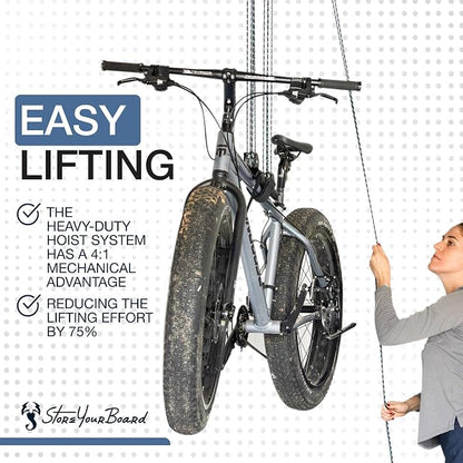 StoreYourBoard Bike Hoist, No-Slip Bicycle Ceiling Storage, Heavy-Duty Garage - Image 4
