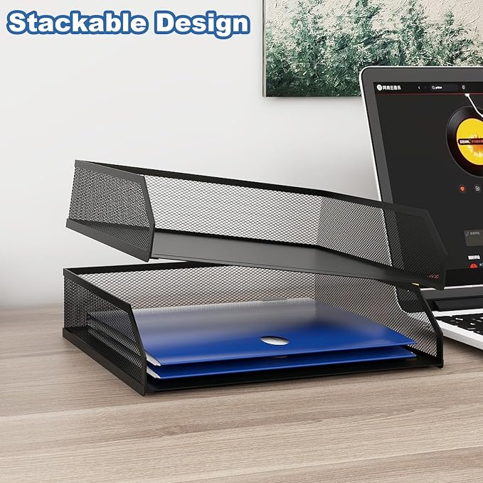 Natwind 2-Tier Stackable Paper Tray, Metal Mesh Desktop Organizer, A4 Paper - Image 3