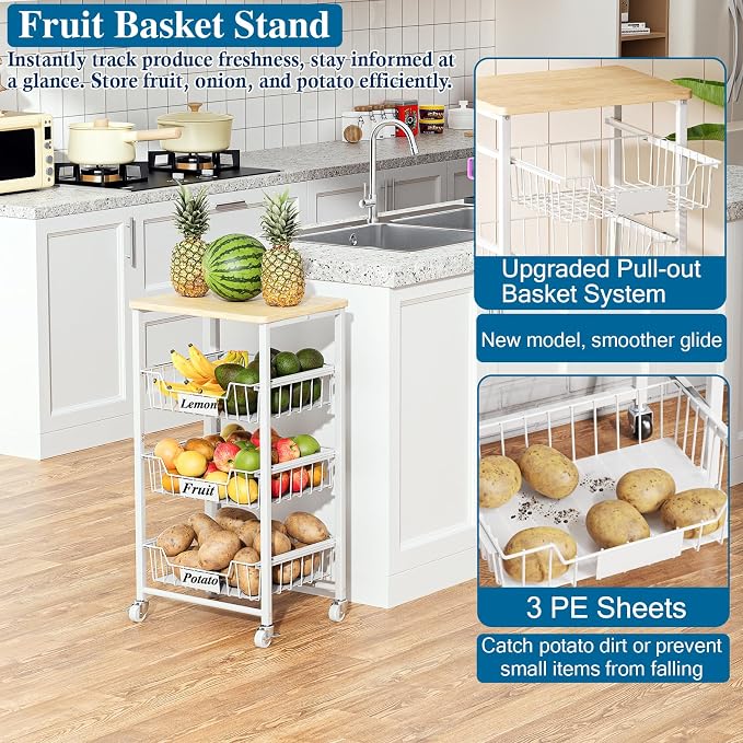 4-Tier Small Kitchen Storage Cart on Wheels - Image 3