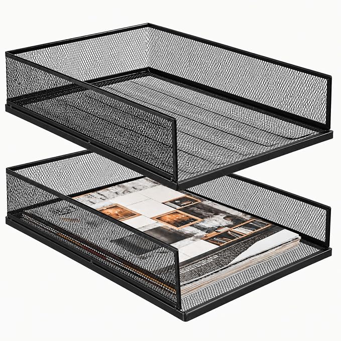 2 Pack Wire Mesh Letter Trays 12.8"x10"x2.9", Stackable Paper Tray Organizer by YOUEON