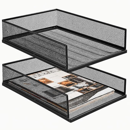 2 Pack Wire Mesh Letter Trays 12.8"x10"x2.9", Stackable Paper Tray Organizer by YOUEON