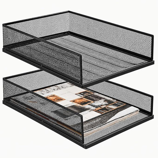 2 Pack Wire Mesh Letter Trays 12.8"x10"x2.9", Stackable Paper Tray Organizer by YOUEON