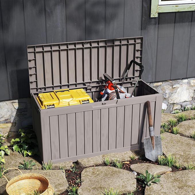 75 Gallon Deck Box, Resin Outdoor Indoor Waterproof Storage Box, Lockable - Image 8