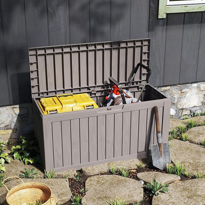 75 Gallon Deck Box, Resin Outdoor Indoor Waterproof Storage Box, Lockable - Image 8
