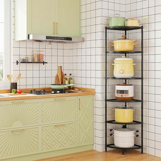 6-Tier Kitchen Corner Shelf Triangular Corner Pot Rack Storage Shelf Multi-tier - Image 3