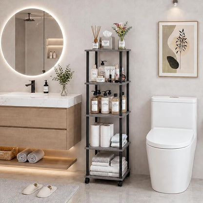 5-Tier 50.4" Tall Oak Grey Bathroom Shelving Unit - Image 2