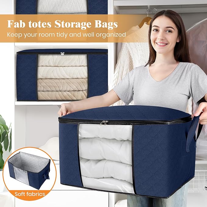 Fab totes Storage Bags, Clothes Blanket Storage Bins Foldable Closet Organizers - Image 5