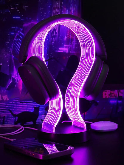 Light Up Headphone Stand with 16 Color Lights, PCB Pattern Acrylic Headset - Image 2