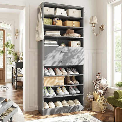 Aheaplus Tall Shoe Cabinet, 10 Tiers Wood Shoe Rack, Vertical Shoe Storage by Aheaplus