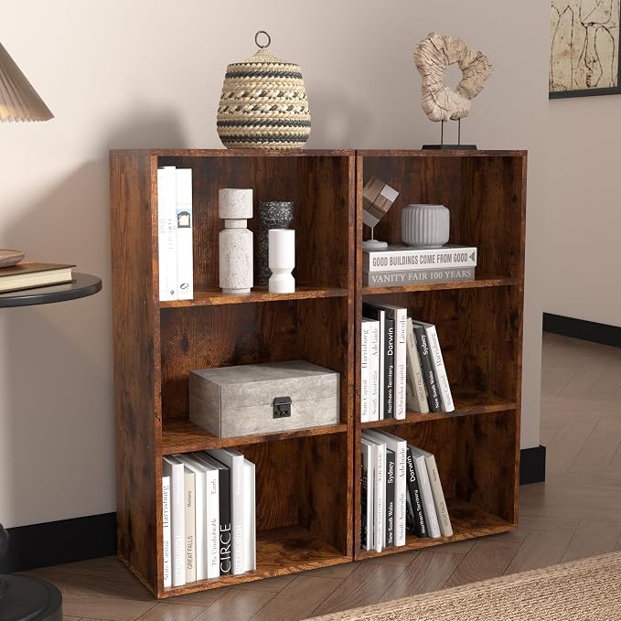 Wooden 3 Cube Storage Organizer, 3 Tier Low Bookcase Freestanding Storage - Image 6
