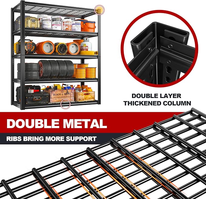 REIBII 48" W Garage Shelving Heavy Duty Load 2500LBS, 5 Tier Storage Shelves - Image 5