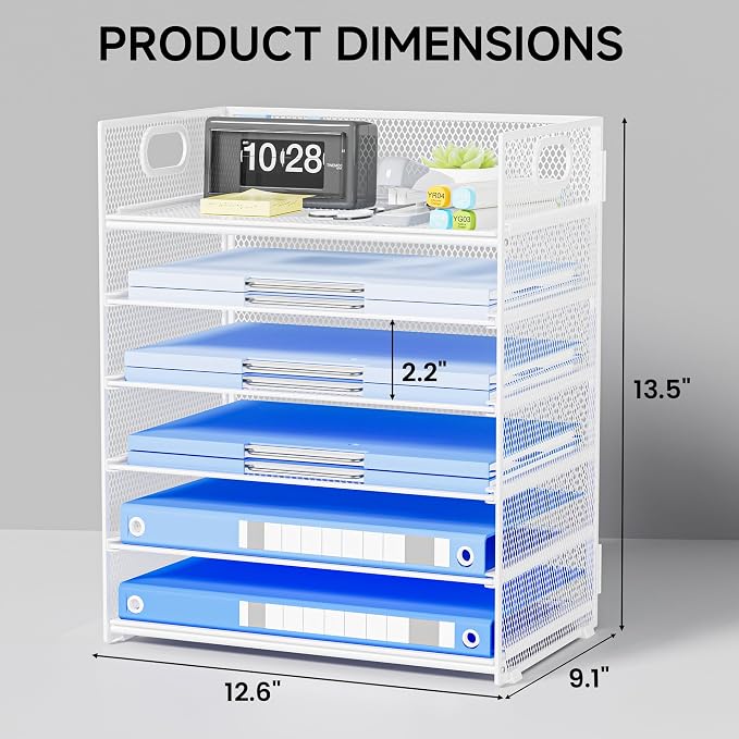 Paper Organizer for Desk with Handle, 6-Tier | Metal Mesh File Organizer - Image 2