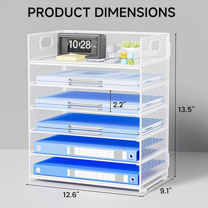 Paper Organizer for Desk with Handle, 6-Tier | Metal Mesh File Organizer - Image 2