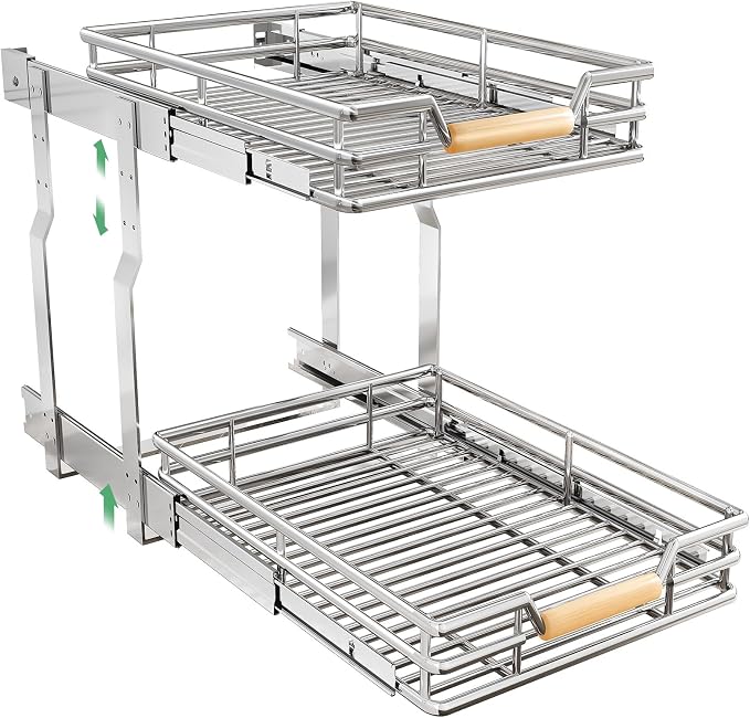 Pull out Cabinet Organizer, 2 Tiers 15"W X 21"D, Heavy Duty Smooth Sliding by Kitstorack