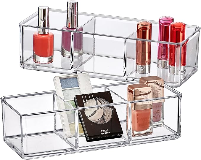 Amazing Abby - Glamour - 2-Pack Acrylic 3-Compartment Makeup Organizer by AmazingAbby