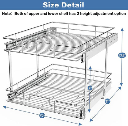 LOVMOR 2 Tier Individual Pull Out Cabinet Organizer 20" W x 21" D, Slide Out - Image 3