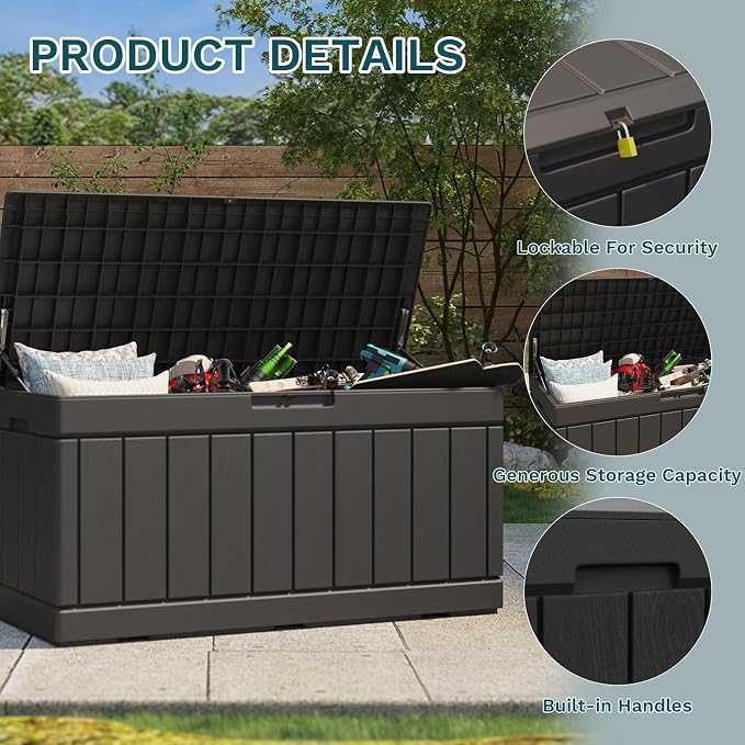 Patiolife 85 Gallon Resin Deck Box, Wood Like Outdoor Storage Box - Image 4