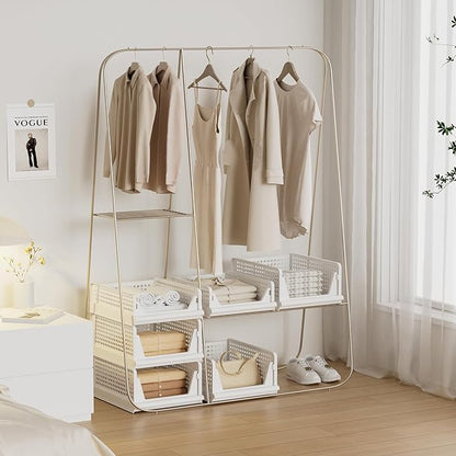 Proarea 5 Pack Stackable Plastic Storage Basket Closet Organizer Bin Foldable - Image 7