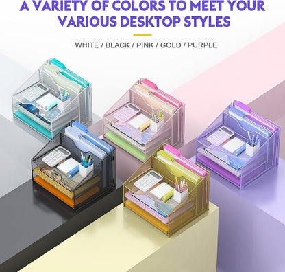 Samstar Purple Desk File Organizer, Mesh Letter File Folder Holder - Image 4