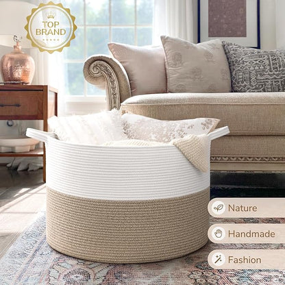 INDRESSME 115L Extra Large Blanket Basket, Soft Cotton Rope Storage Baskets - Image 7