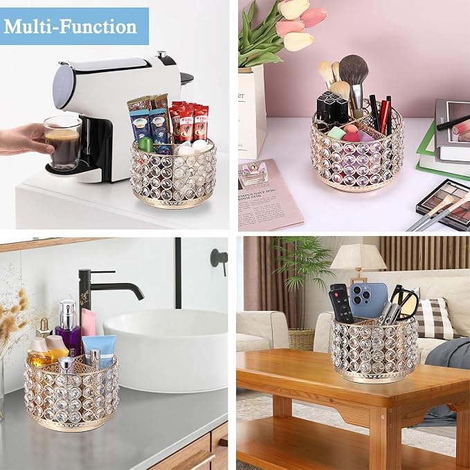 Hipiwe Crystal Vanity Organizer 360 Rotating Makeup Brush Holder Spinning - Image 4
