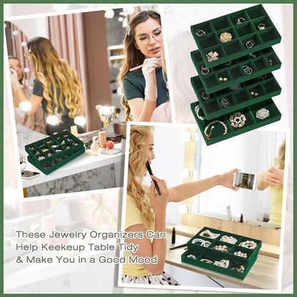 Junkin 12 Pcs Jewelry Tray Velvet Stackable Jewelry Organizer Trays Divided - Image 6
