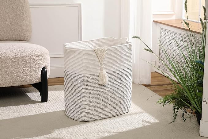 Tall Laundry Basket With Handles, Woven Cotton Rope Big Laundry Hamper Sorters - Image 4